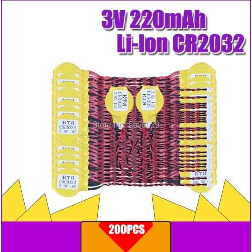 200pc 3V Original lithium battery KTS CR2032 CR2032W for Computer motherboard Laptop battery with cable Made in Japan