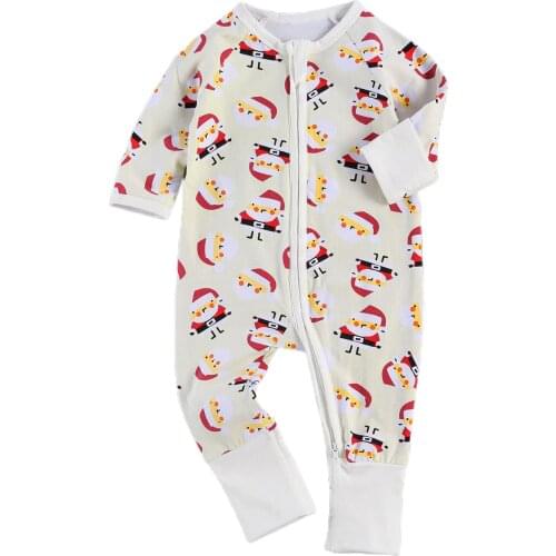 2022 0-3Y Christmas Toddler Baby Girl Romper Cartoon Sants Print Long Sleeve Zipper Jumpsuit One Suit Outfit
