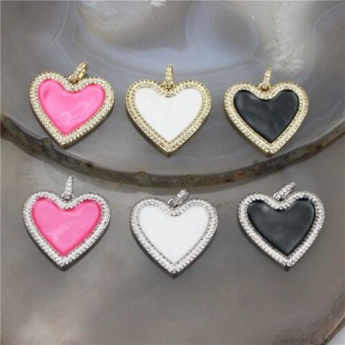 25mm 10pcs/lot High quality clear cz/colorful enamel pendant,heart shape enamel charm, bracelet/necklace component wholesale