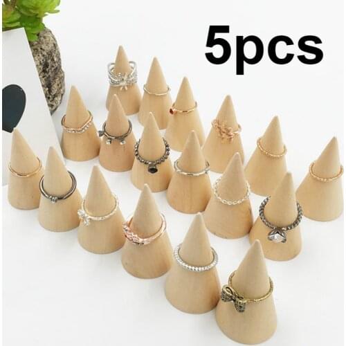 5Pcs/Set Ring Organizer Wooden Cone Creative Ring Holder Jewelry Display Holder Ring Display Tools Jewelry Storage Supplies