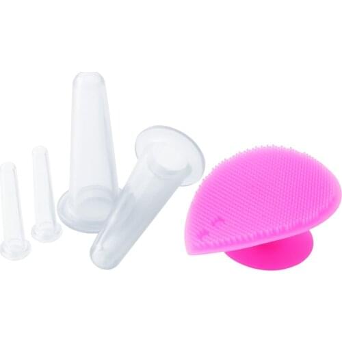 5pcs/set Silicone Face Eye Cupping Jar Facial Lifting Massage Cups with Cleansing Brush Facial Cups Skin Beauty Health Care
