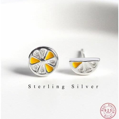 925 Sterling Silver Korean Version Simple Sweet Lovely Lemon Slice Stud Earrings Women Fashion Party Jewelry Accessories