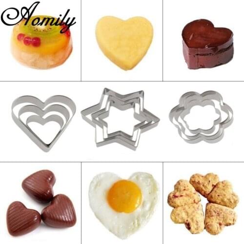 Aomily 3Pcs/Set Heart Stars Flower Cookies Cutter DIY Pastry Mould Baking Tools Stainless Steel Metal Valentines Day Wedding