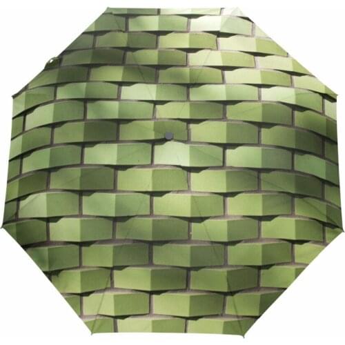 Green Square Printed Automatic Umbrella Three Folding Sunny Rainy Umbrellas Fashion High Quality Business Men Women Umbrellas