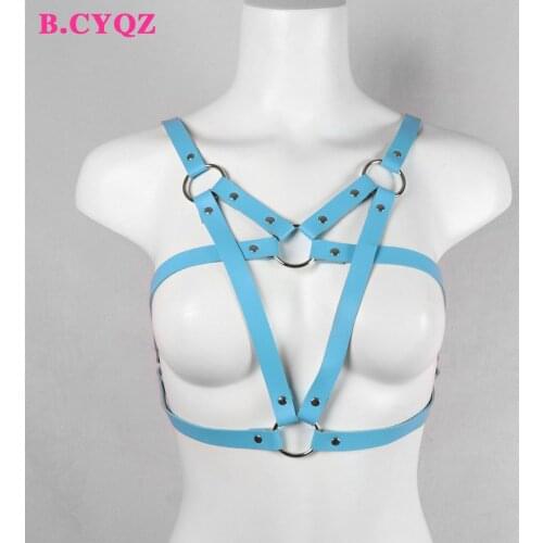 B.CYQZ Punk PU Leather Pentagram Harness Strap Gothic Garter Belt Blue Adjustable Belt Ladies Fashion Luxury Sling Hot Sale 2021