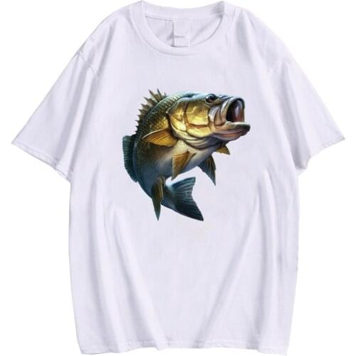 CLOOCL Bass Fishing White Pure Cotton T-shirt 3D Printed Short Sleeve Fashion Cool Men Women T-Shirts Harajuku Casual Tee Tops
