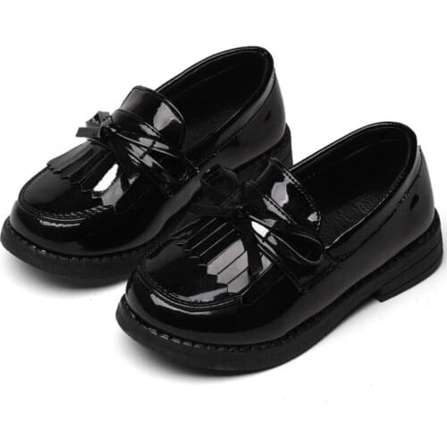 Brand New Kids Leather Wedding Shoes Girls Children Black Dress Shoes Boys Tassel Bow flats Sneakers Size 26-36