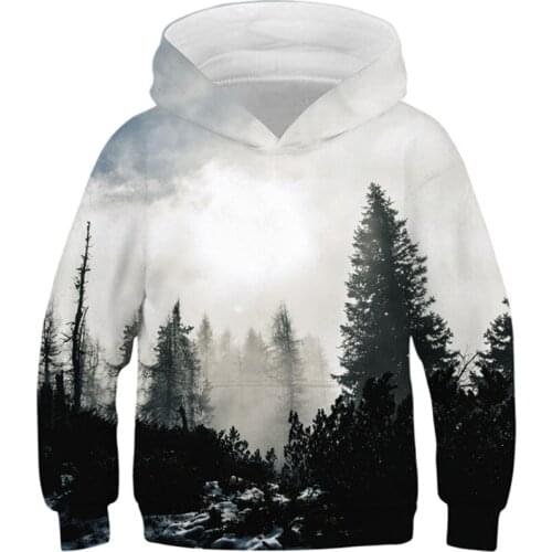 Kids 3D Hoodies Boys Girls Tree White Fog Forest Beach Sunrise Universe Galaxy Print Sweatshirt Children Pullover Clothing Tops