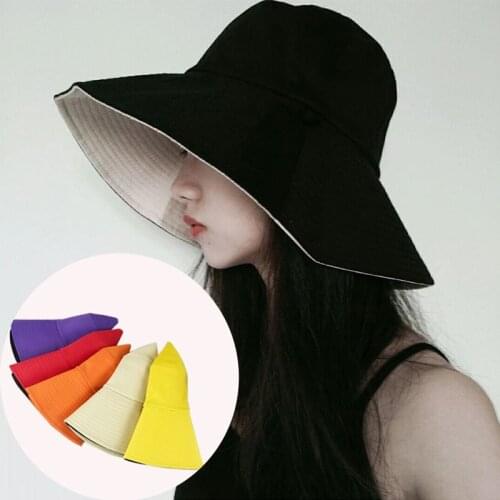Hip Hop Double-side Fisherman Hat Outdoor Solid Multiple Colour Cap For Women Summer Big Fold Beach Travel Bucket Hat 2021 Trend