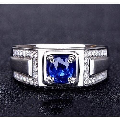 Blue Crystal Sapphire Gemstones Zircon Diamonds Rings for Men White Gold Silver Color Jewelry Bague Trendy Accessories Gifts New