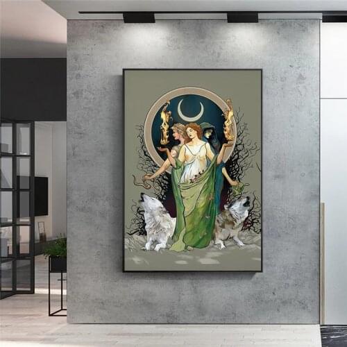 Mysterious Moon Goddess Hecate Canvas Painting Modern Nordic Prints and Posters Abstract Wall Picture for Living Room Home Decor