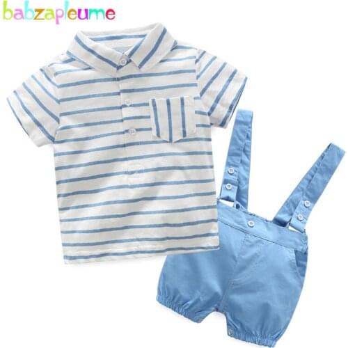 Babzapleume Summer Newborn Clothing Sets Baby Boys Suits Short Sleeve Stripe T-shirt+Overalls Shorts Infant Clothes 2PCS BC1378