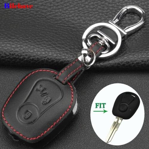 Bilchave 2 Buttons Hand-stitched leather Remote Car Case Cover Fob For Ssangyong Actyon Kyron Rexton Keychain Holder