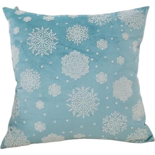 Hot Selling Flocking Square Velvet Snow Cushion Cover Christmas Snowflake Throw Pillowcase