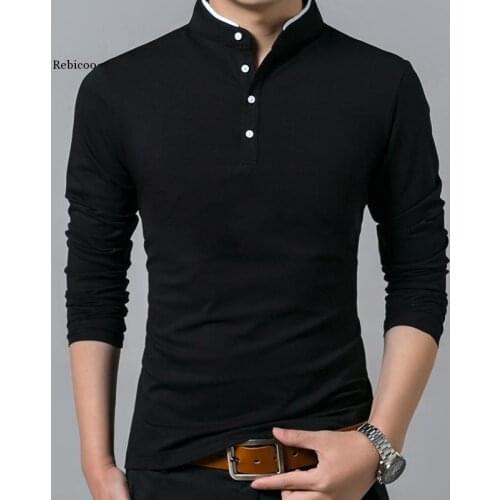 Hot Sale Spring Mens Tshirt Long Sleeve Stand Basic Solid Blouse Tee Shirt Top Casual Cotton T-Shirt Men Undershirt