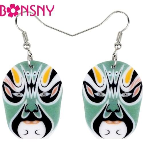 Bonsny Statement Acrylic Floral Chinese Beijing Opera Mask Earrings Drop Dangle Ancient Jewelry For Women Girls Charms Wholesale