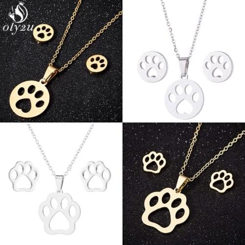 Fashion Cat Dog Paw Necklace Earrings for Women Children Jewelry Cute Animal Footprint Pendants Necklaces Best Friend Gifts
