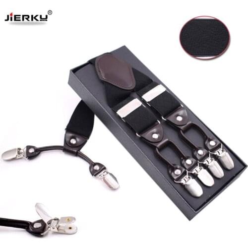 JIERKU Suspenders Mans Braces 6 Clips Suspensorio Fashion Trousers Strap Father/Husbands Gift 3.5*120cm JK6C08222