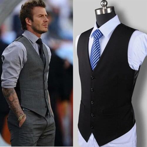 Mens Business Casual Suit Vest Wedding Dress High-quality Goods Cotton Mens Fashion Design Suit Vest / Grey Black High-end