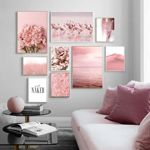Pink Flower Flamingo Lake Wheat Desert Wall Art Canvas Painting Nordic Posters And Prints Wall Pictures For Living Room Decor