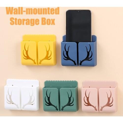 Wall Mounted Storage Box Remote Control Organizer Case Mobile Phone Plug Charging Holder Rack Multifunction Stand For Home