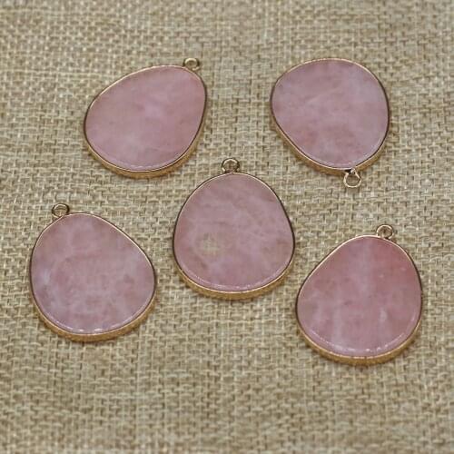 Natural Semi-precious Pendant Rose Quartzs Golden Plated Reiki Heal Crystal for Jewelry Making Earring Necklace for Women