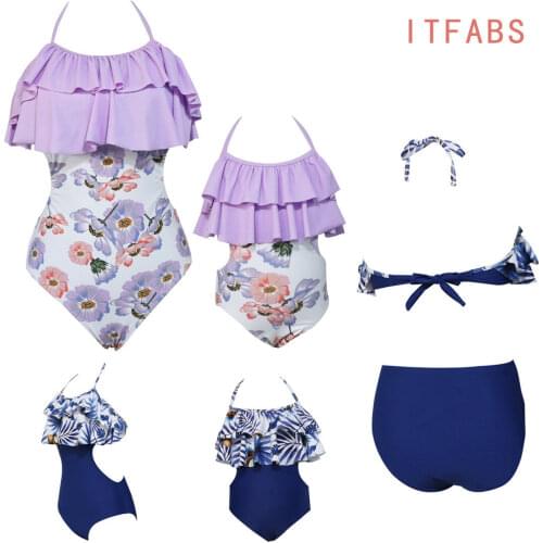 Brand New 2019 Mother Daughter Family Matching Swimwear Womens Bikini Set Beach Swimsuit Bathing Falbala Suit Beachwear