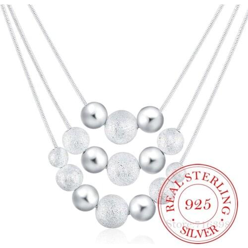 New Charm 925 Sterling Silver Jewelry Classic High-quality Fashion 3-layer Chain Light Sand Beads Necklace Collares for Women