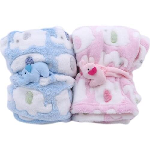 Cute Elephant Cartoon Baby Blanket Newborn Elephant Air Conditioning Quilt Coral Velvet Pillow Quilt dual-use Baby Products