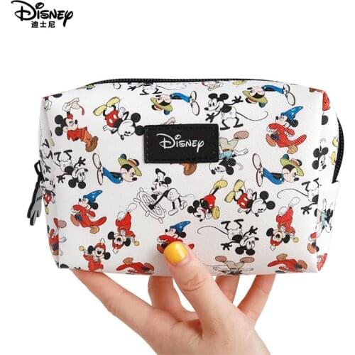 Original Disney Mickey Mouse Donald Duck Daisy PU Hand-held Cosmetic Bag Lady Waterproof Portable Multifunctional Storage Bag