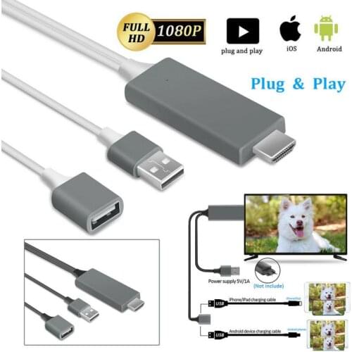 USB To Cable Converter Adapter Mirror Cast MHL Cable Micro USB Type C To For IPhone IPad Android Phone To TV Projector