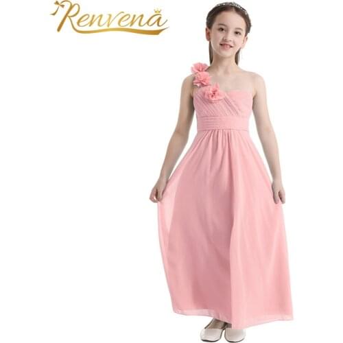 Flower Girl Dresses Elegant Girls Dress Chiffon One-shoulder Princess Wedding Party Junior Bridesmaid Dress Kids Vestidos