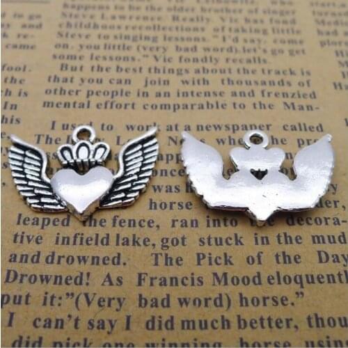 25pcs 17*24mm Antique Silver Heart Wing Crown Charms For DIY Jewelry Finding