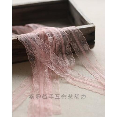 3 Meters/lot Shrimp Pink Lace Ribbon Tape 3.5cm width DIY Embroidered Net Lace Trim Fabric For Sewing Wedding Decorations Gift