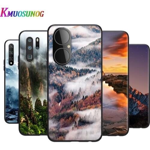 Silicone Cover Mountain Peak Forest For Huawei P50 P40 P30 P20 Pro P10 P9 P8 Lite E Plus 2019 Phone Case