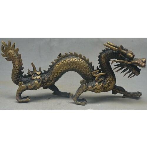 10" Folk China Royal FengShui Bronze Auspicious Wealth Myth Animal Dragon Statue