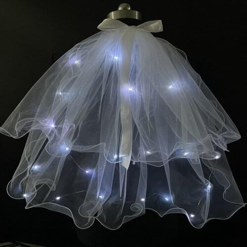 60cm Length LED Glowing Flash Veil Double Bow Flashing Light Photo Headdress Wedding Girl Birthday Party Childrens Veil