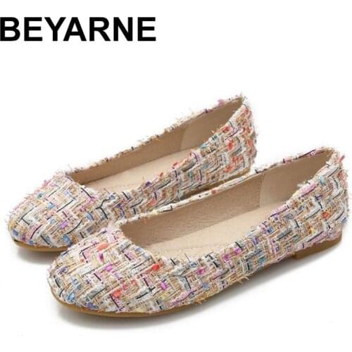 BEYARNE Women Flats Shoes Large Size Ballet Flats Fashion Slip On Loafers Sweet Summer Female Casual Shoes Lady Breathable Footw
