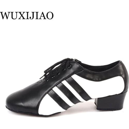 WUXIJIAO new style Mens Genuine leather Latin dance shoes black male Ballroom dancing shoes comfortable Party shoes