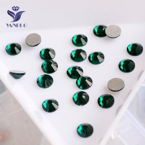 YANRUO 2028NoHF All Sizes Emerald Crystal Nail Art Strass Flatback Stones Non Hotfix Glue Rhinestones For Clothes