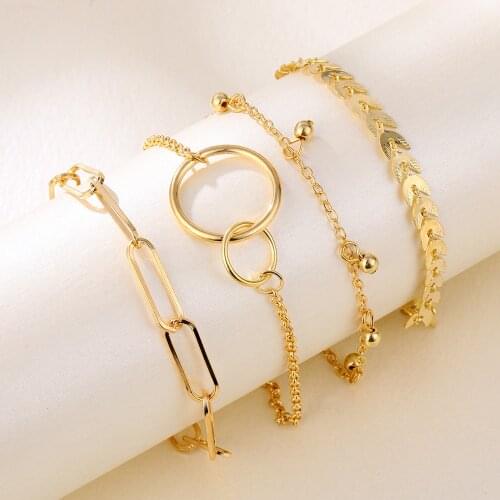 Yayi jewelry Punk Gold Color Charm Chain For Women Pearl Coin Butterfly Alloy Bangle Bracelets Fashion Bohemian Jewelry Set Gift
