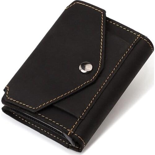 Hasp Credit Card Holder Genuine Leather RFID Blocking Coin Purse Aluminium Box for ID Card Bank Card Male Small Case Wallet New