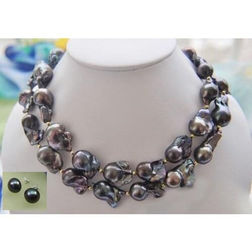 BLACK BAROQUE KESHI REBORN PEARL NECKLACE earring