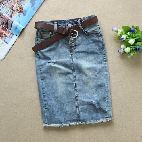 Women Slim Denim Skirt Fashion Sexy Single Breasted Jeans Skirts Ladies New Elegant Knee-Length Blue Pencil Skirt Female