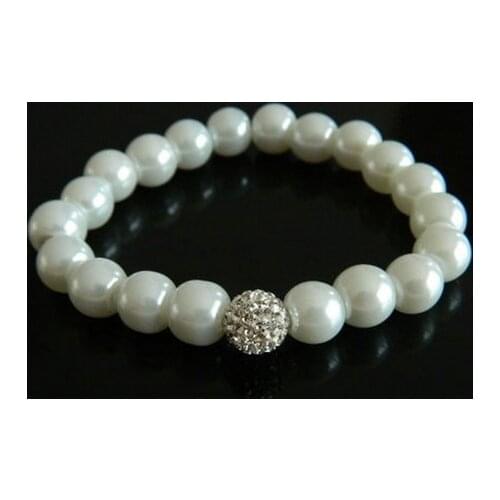 Women men stone+Free Shipping+Gift 10mm Disco Ball mvd White Fasion crystal Bracelet Jewelry For Wf3123