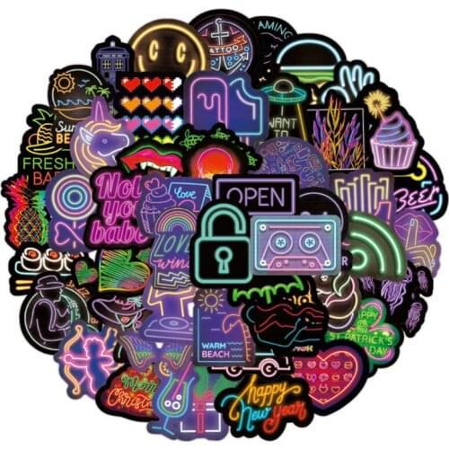 10/30/50Pcs/Set Creative neon lights art For Snowboard Laptop Luggage Fridge Car- Styling Vinyl Decal Home Decor Stickers