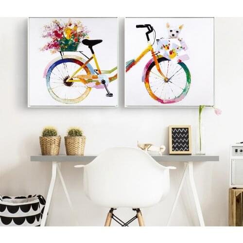 2 panels girls colorful bicycle bike canvas paintings poster printer of girls room decoration