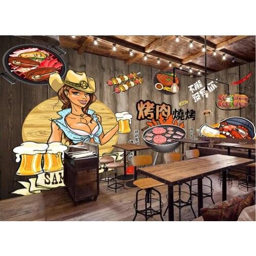 Custom mural 3d photo wallpaper Hand drawn beautiful woman barbecue beer restaurant living room wallpaper for walls 3 d in rolls