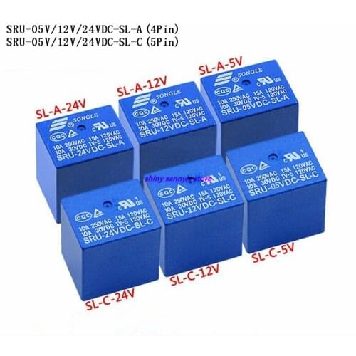 5pcs/Lot SONGLE Power Relay SRU-05VDC-SL-A , SRU-12VDC-SL-A , SRU-24VDC-SL-A 4Pin 5V 12V 24V 15A T70 Brand New