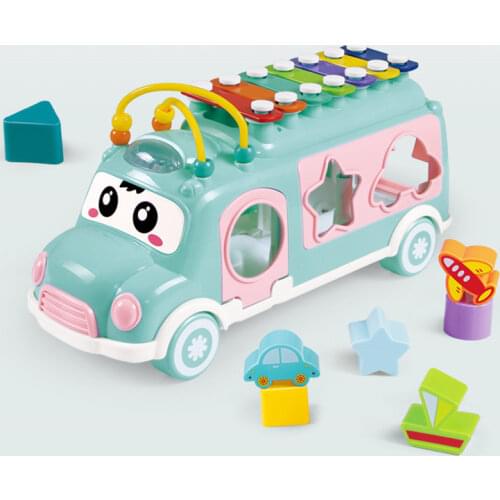 Musical Instrument Baby Toys Knock Piano Xylophone Educational Kids 5-in-1 Bus Plastic Blocks Round Beads Boys Girls Gift